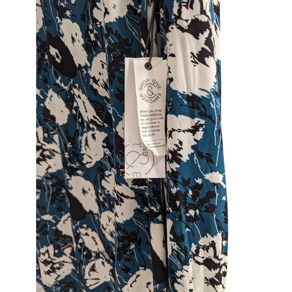 Treasure & Bond Floral Long Sleeve Shift Dress Teal Size Large - Picture 5 of 9